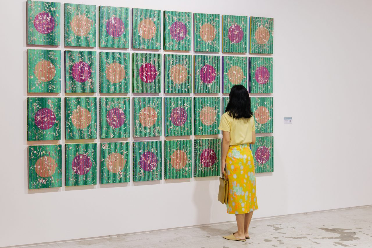 artwork crop 1 Kristoffer Ardeña, "Ghost Painting (Cracked Category): National Bookstore", 2020. Elastomeric paint on canvas, 176 x 306 cm, presented by Tropical Futures Institute. Photo by Toni Cuhadi, courtesy of S.E.A. Focus, Singapore.